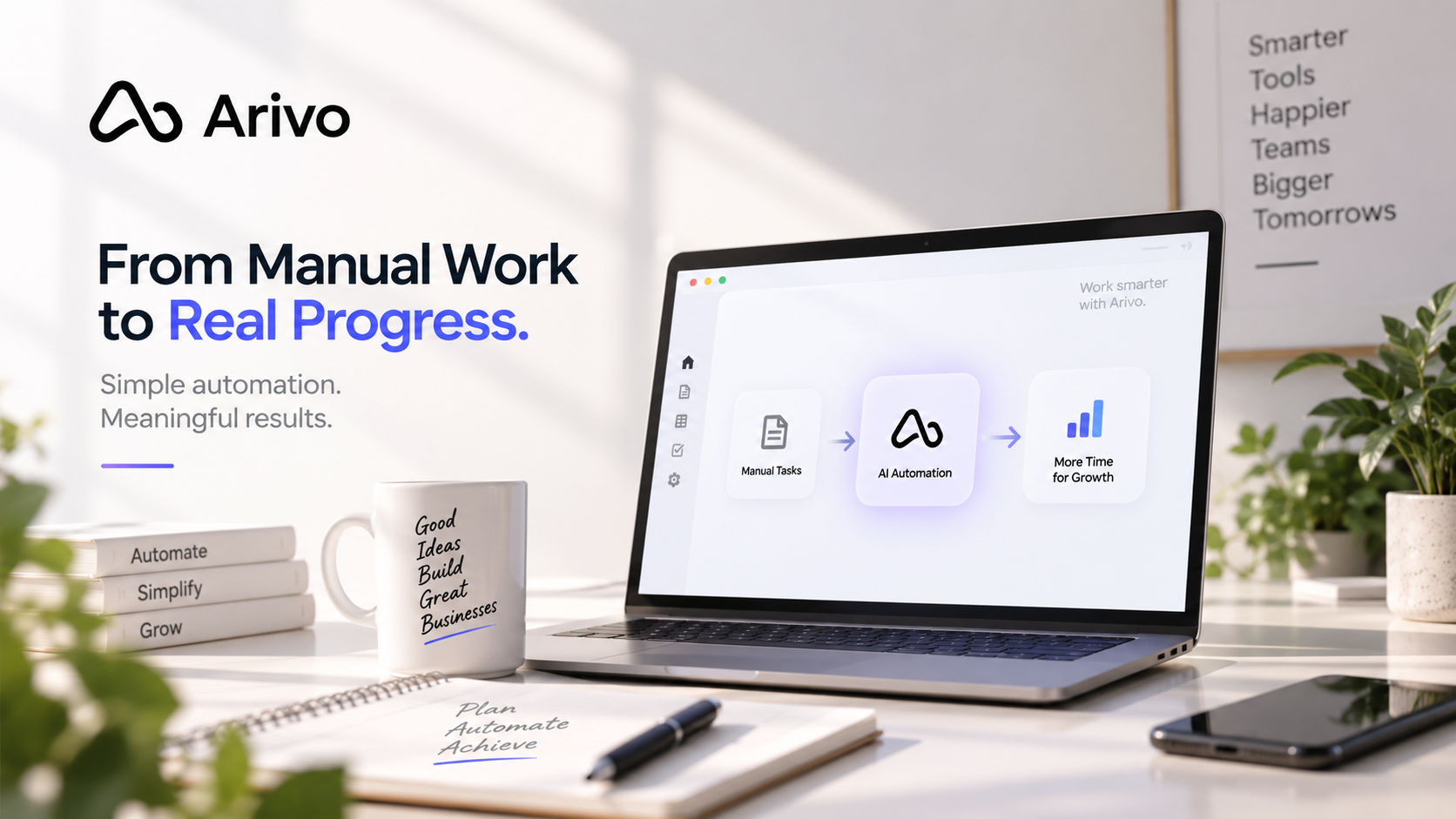 Arivo AI automation helping small businesses connect workflows, reduce repetitive tasks, organize information, and improve everyday operations.